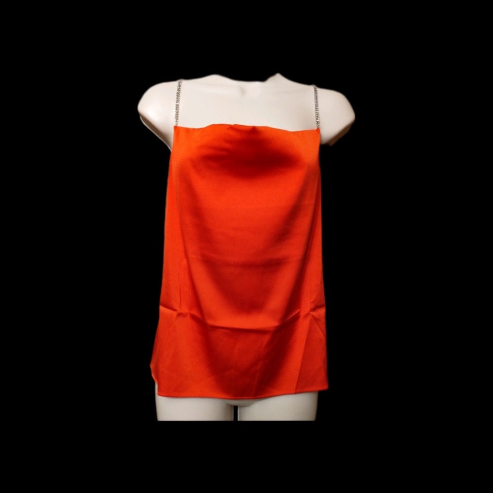 New BOLD Elements Small Cowl Neck Rhinestone Straps Camisole in Maraschino Red
